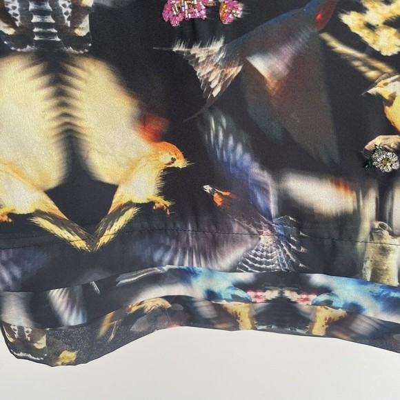 TED BAKER BLACK & MULTI COLOURED BIRD PRINT LONG SLEEVE DRESS SIZE 2 US 6 - Picture 8 of 10